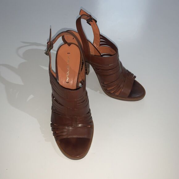 Via Spiga Women's 7.5M Sandals Brown Leather Strappy Heels - Picture 1 of 10